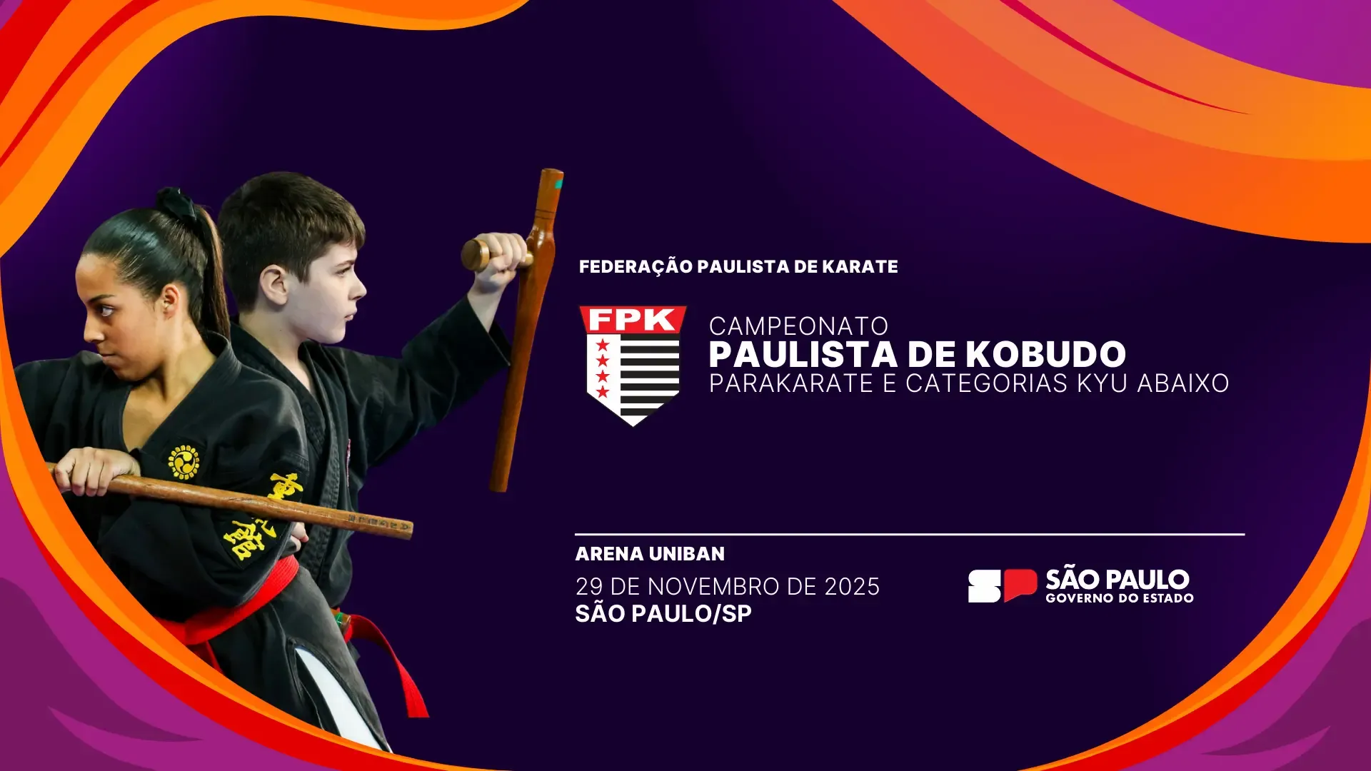 Banner do evento Campeonato Paulista de Kobudo, Parakarate e Categorias Kyu Abaixo